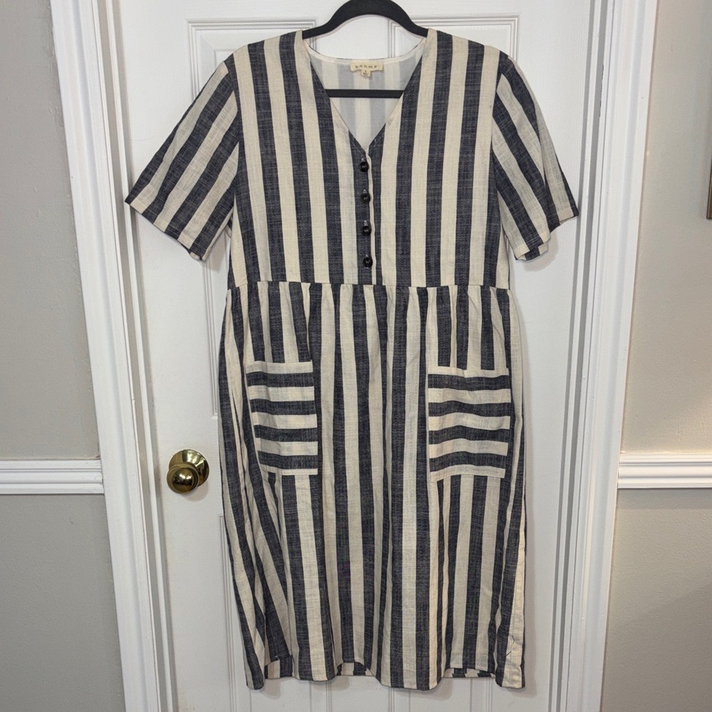 Bohme Stiped Navy + White Button Down Dress